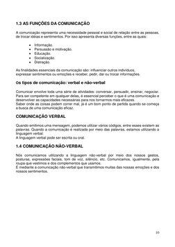 10 
 
1.3 AS FUNÇÕES DA COMUNICAÇÃO 
 
A comunicação representa uma necessidade pessoal e social de relação entre as pessoas,