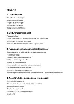 6 
 
SUMÁRIO 
 
1. Comunicação 
Conceitos de comunicação 
Modelo de Comunicação 
Funções da comunicação 
Comunicação não-verb