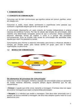 8 
 
 
1. COMUNICAÇÃO 
 
1.1.CONCEITO DE COMUNICAÇÃO 
 
Comunicar vem do latim communicare, que significa colocar em comum, p