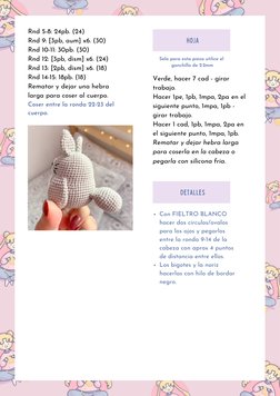 hoja
Verde, hacer 7 cad - girar
trabajo.
Hacer 1pe, 1pb, 1mpa, 2pa en el
siguiente punto, 1mpa, 1pb -
girar trabajo.
Hacer 1