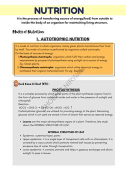 Modes of Nutrition:
1.  AUTOTROPHIC NUTRITION
It is mode of nutrition in which organisms, mainly green plants manufacture the
