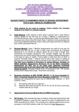 LIST OF DGCA EMPANELLED  
CIVIL CLASS 1 INITIAL HOSPITAL,  
CLASS 1 AIR FORCE MEDICAL EXAMINATION CENTRES,  
IAF BOARDING C