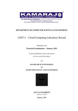 DEPARTMENT OF COMPUTER SCIENCE & ENGINEERING
CS8711 – Cloud Computing Laboratory Record
Submitted to the 
Practical Examinati