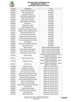 ESTADO DO RIO GRANDE DO SUL 
MUNICÍPIO DE CONDOR 
CONCURSO PÚBLICO Nº 01/2021 
 
Rua Ipiranga, nº 22, Centro, Condor/RS, CEP