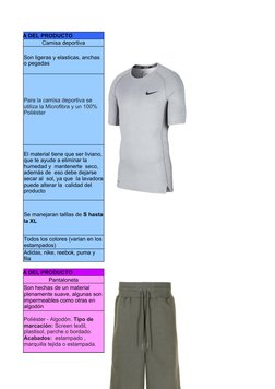 A TÉCNICA DEL PRODUCTO
Camisa deportiva
A TÉCNICA DEL PRODUCTO
Pantaloneta
Son ligeras y elasticas, anchas 
o pegadas
Para la
