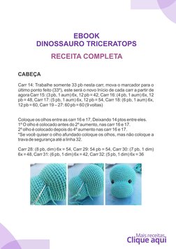 (https://bit.ly/-1000-receitas)EBOOK
DINOSSAURO TRICERATOPS
RECEITA COMPLETA
CABEÇA
Carr 14: Trabalhe somente 33 pb nesta ca