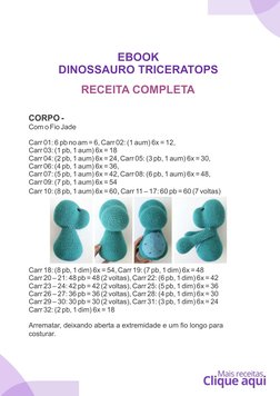 (https://bit.ly/-1000-receitas)EBOOK
DINOSSAURO TRICERATOPS
RECEITA COMPLETA
Carr 09: (7 pb, 1 aum) 6x = 54
Carr 01: 6 pb no