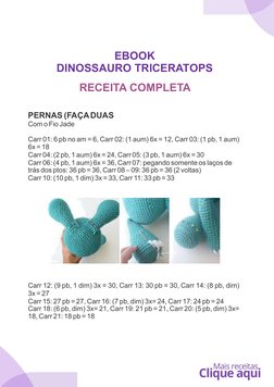 (https://bit.ly/-1000-receitas)EBOOK
DINOSSAURO TRICERATOPS
RECEITA COMPLETA
PERNAS (FAÇA DUAS
Com o Fio Jade
Carr 01: 6 pb