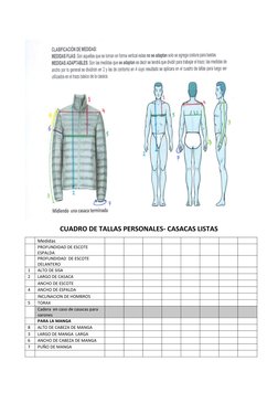 CUADRO DE TALLAS PERSONALES- CASACAS LISTAS
Medidas 
PROFUNDIDAD DE ESCOTE 
ESPALDA
PROFUNDIDAD  DE ESCOTE 
DELANTERO
1
ALTO