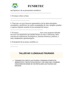 FUNDETEC 
una hipótesis o de un pensamiento metafórico: 
_________________________________________________
3. El ensayo críti