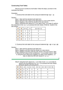 Constructing Truth Tables 
Now let us try to construct a truth table. Follow the steps, as shown in the
examples that follow.
