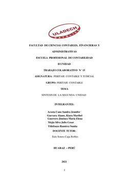 1 
 
 
FACULTAD DE CIENCIAS CONTABLES, FINANCIERAS Y 
ADMINISTRATIVAS 
ESCUELA PROFESIONAL DE CONTABILIDAD 
II UNIDAD 
TRABAJ