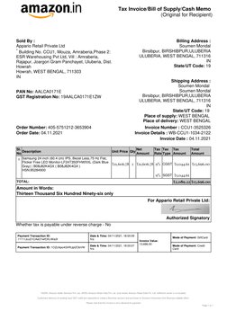 Tax Invoice/Bill of Supply/Cash Memo
(Original for Recipient)
*ASSPL-Amazon Seller Services Pvt. Ltd., ARIPL-Amazon Retail