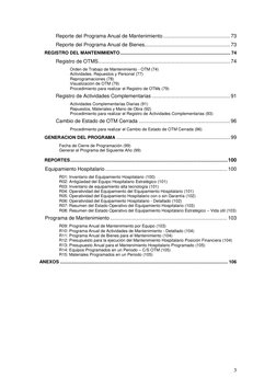 3 
Reporte del Programa Anual de Mantenimiento .............................................. 73 
Reporte del Programa An