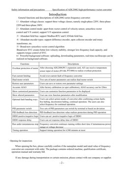 Safety information and precautions
Specification of ADL200G high-performance vector convertor
- 2 -
Introduction
General func
