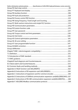 Safety information and precautions
Specification of ADL200G high-performance vector convertor
- 4 -
Group P6 Start stop contr