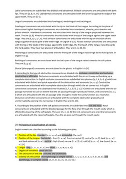 Labial consonants are subdivided into bilabial and labiodental. Bilabial consonants are articulated with both
lips. They are