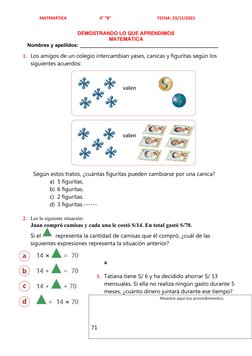 MATEMÁTICA 
4° “B”
FECHA: 23/11/2021
DEMOSTRANDO LO QUE APRENDIMOS
MATEMÁTICA
Nombres y apellidos: ___