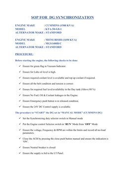 DG Synchronization SOP Overview | PDF | Electric Generator | Mains ...