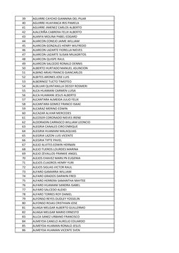39
AGUIRRE CAYCHO GIANNINA DEL PILAR
40
AGUIRRE HUAYANCA IRIS PAMELA
41
AGUIRRE JIMENEZ CARLOS ALBERTO
42
AJALCRIÑA CABRERA F