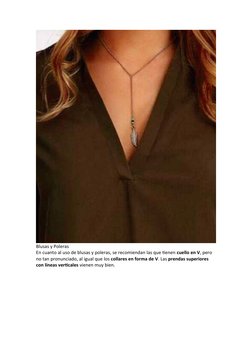 Blusas y Poleras
En cuanto al uso de blusas y poleras, se recomiendan las que tienen cuello en V, pero 
no tan pronunciado, a