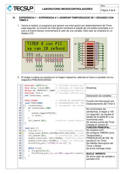 LABORATORIO MICROCONTROLADORES 
Nro.  
Página 3 de 8 
 
 
VI. 
EXPERIENCIA 1 – EXPERIENCIA # 1: GENERAR TEMPORIZADOR DE 1 S