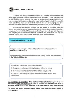 1 
At the end of the module, you should be able to:  
1. Recognize how their own identity has been defined by others,  
2.