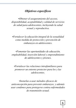 6 
Objetivos específicos 
 
•Obtener el aseguramiento del acceso, 
disponibilidad, aceptabilidad y calidad de servicios 
de