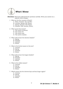 Science: Quarter 4 - Module 6: The Reason For The Seasons | PDF ...