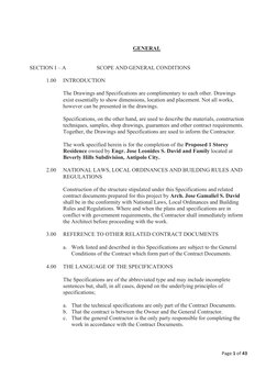 Page1of43

GENERAL 
 
 
SECTION I – A 
 
SCOPE AND GENERAL CONDITIONS 
 
 
1.00 
INTRODUCTION 
 
 
 
The Drawings and Sp
