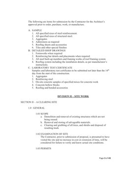 Page3of43

The following are items for submission by the Contractor for the Architect’s 
approval prior to order, purcha