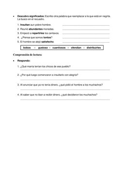 • 
Descubro significados: Escribo otra palabra que reemplazar a la que está en negrita. 
La busco en el recuadro. 
 
 
1. Ins