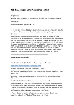 Método Aprovação GamePass (Bônus no final) 
---------------------------------------------------------------------------------