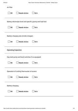Diesel Engine Checklist Format Basic Diesel Generator Maintenance Checklist | PDF | Battery Charger ...