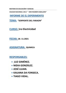 MISTERIO DE EDUCACIÓN Y CIENCIAS  
COLEGIO NACIONAL E.M.D  “  DON RIGOBER CABALLERO” 
 INFORME DE EL EXPERIMENTO 
TEMA:  “SER