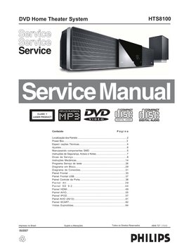 Impresso no Brasil
Sujeito a Alterações
Todos os Direitos Reservados
4806 727 17232
HTS8100
DVD Home Theater System
CLASS  1