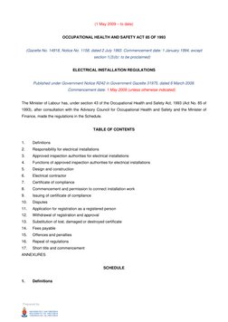 Prepared by: 
(1 May 2009 – to date) 
 
OCCUPATIONAL HEALTH AND SAFETY ACT 85 OF 1993 
 
(Gazette No. 14918, Notice No. 1