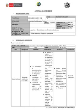 Sesión de Matemática para Niños de 3 Años | PDF | Aprendizaje | Salón ...