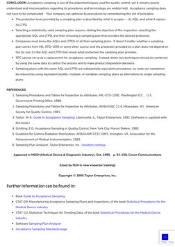 CONCLUSION
Acceptance sampling is one of the oldest techniques used for quality control, yet it remains poorly
understood and