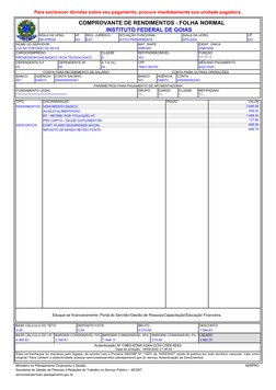 Para esclarecer dúvidas sobre seu pagamento, procure imediatamente sua unidade pagadora.
COMPROVANTE DE RENDIMENTOS - FOLHA
S