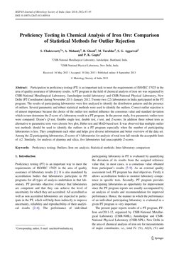 Proﬁciency Testing in Chemical Analysis of Iron Ore: Comparison
of Statistical Methods for Outlier Rejection
S. Chakravarty1*