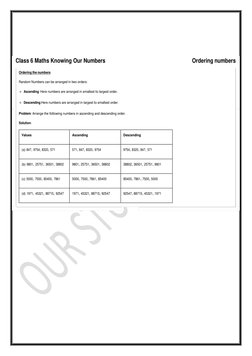 Class 6 Maths Knowing Our Numbers 
Ordering numbers 
Ordering the numbers 
 
Random Numbers can be arranged in two orders:
