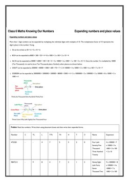 Class 6 Maths Knowing Our Numbers 
Expanding numbers and place values 
Expanding numbers and place values 
 
More t
