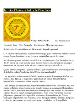 Terceiro Chakra – Chakra do Plexo Solar
 Nome:  MANIPURA          Bija Mantra: Ram
Elemento: Fogo    Cor: Amarela     Localiz