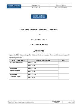 User Requirement Specification Template | PDF | Specification ...