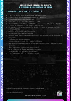 OS PRINCIPAIS CÓDIGOS DO EVENTO: 
O CHAMADO DOS GENERAIS DO REINO
EVENTO REALIZADO: 29/12/2021 - GOIÂNIA
PABLO MARÇAL - PARTE