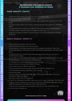 OS PRINCIPAIS CÓDIGOS DO EVENTO: 
O CHAMADO DOS GENERAIS DO REINO
EVENTO REALIZADO: 29/12/2021 - GOIÂNIA
TIAGO BRUNET (Cont.)