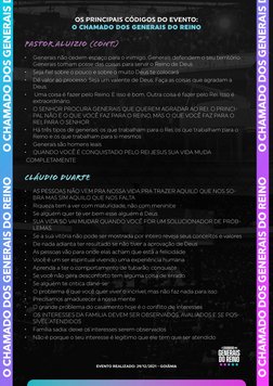 OS PRINCIPAIS CÓDIGOS DO EVENTO: 
O CHAMADO DOS GENERAIS DO REINO
EVENTO REALIZADO: 29/12/2021 - GOIÂNIA
PASTOR ALUIZIO (cont