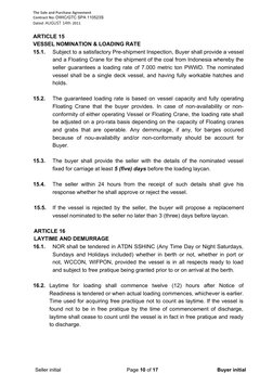 The Sale and Purchase Agreement
Contract No: DWIC/GTC SPA 110523S
Dated: AUGUST 14th 2011
ARTICLE 15
VESSEL NOMINATION & LOAD