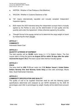The Sale and Purchase Agreement
Contract No: DWIC/GTC SPA 110523S
Dated: AUGUST 14th 2011
u.
WIFPON : Whether in Free Pratiqu